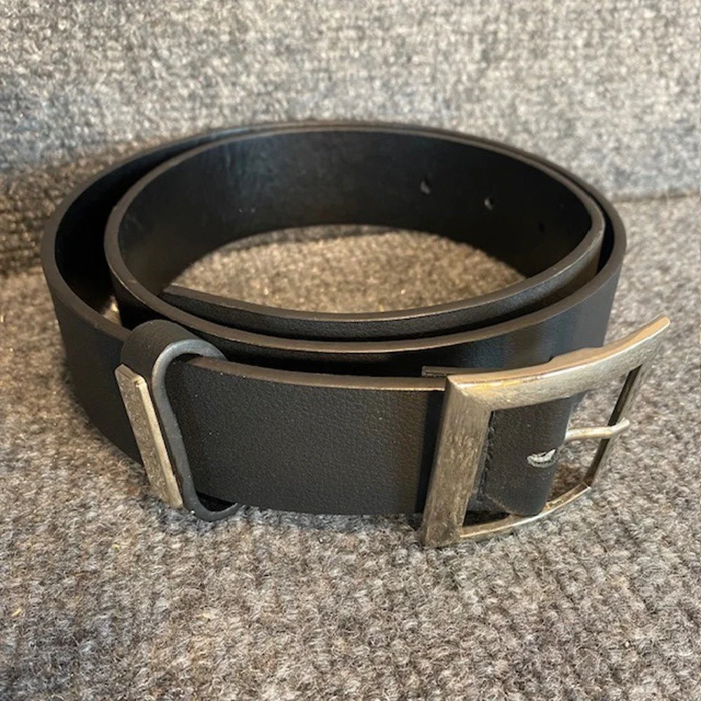 Nine West Black Faux Leather Belt Silver Square Buckle Women Small New